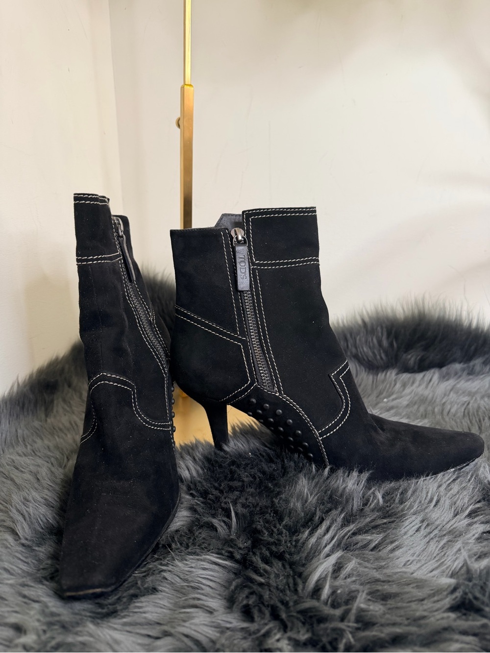 TOD’s Black Suede Ankle Boots with Contrast Stitching - Tod's